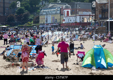 Der South Bay Beach in Juli, Scarborough, North Yorkshire Stockfoto