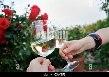 Zwei Frauen mit Weingläsern Toasten Stockfoto