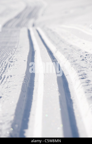 Österreich, Tirol, Seefeld, Wildmoosalm, Ski-Spuren im Schnee, full-frame Stockfoto