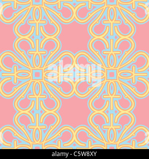 Nahtlose rosa Tapetenmuster mit gelb, orange und blau Bonbonfarben Stockfoto