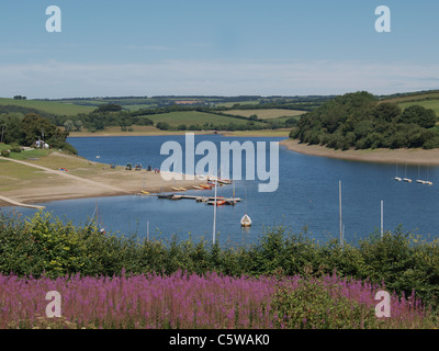 Wimbleball See mit niedrigem Wasserstand im Hochsommer. Somerset Stockfoto