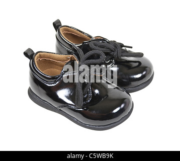 Glänzend schwarzem Leder formale Babyschuhe für besondere Anlässe - Pfad enthalten Stockfoto