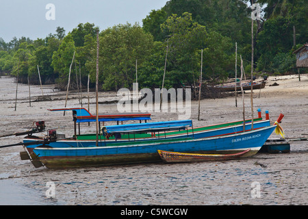 Angelboote/Fischerboote bei Ebbe auf KOH PHRA THONG ISLAND in der Andaman Sea - THAILAND Stockfoto