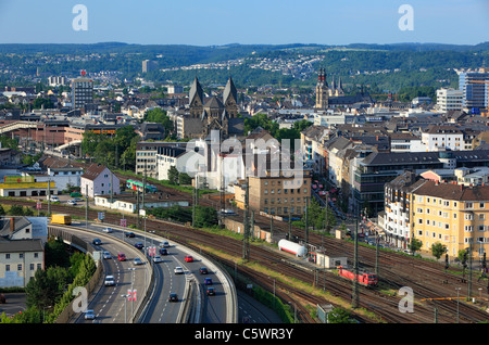 Stadtpanorama Mit der Altstadt von Koblenz, Rheinland-Pfalz Stockfoto