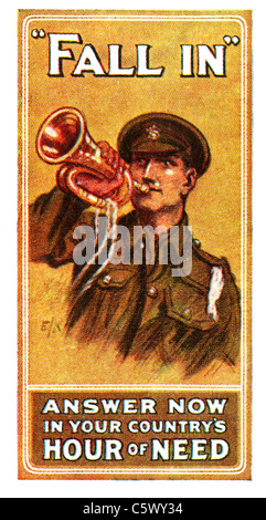 Weltkrieg eine Recruiting Poster - "verlieben sich. Antwort jetzt in Ihrem Land Stunde der Not "-Soldat in uniform spielen Signalhorn. DEL53 Stockfoto