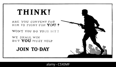 Weltkrieg eine Recruiting Poster - "denken! Bist du zufrieden für ihn, für SIE zu kämpfen? Werden Sie nicht etwas tun? … Heute beitreten ". DEL62 Stockfoto