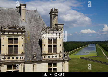 Oberen Fenster, Schieferdach und Loire Schloss, Chateau de Chambord, Frankreich Stockfoto