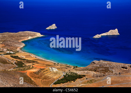 Einer der Strände in Xerokambos, einen abgelegenen und "unentdeckten" Bereich in der Präfektur Lasithi, Kreta, Griechenland Stockfoto