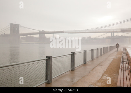 Brooklyn Bridge Park im Nebel Stockfoto