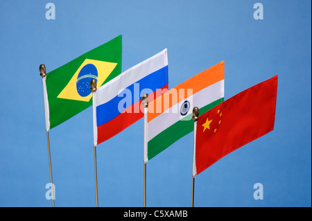 BRIC's Brasilien Russland Indien China Fahnen Stockfoto