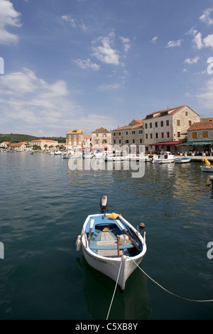 Kroatien, Insel Hvar, Stari Grad, Boot ankern Stockfoto