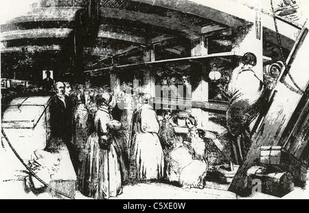 IRISCHEN Einwanderern nach Amerika in die überfüllten Zwischendeck-Klasse-Deck in den 1840er Jahren Stockfoto