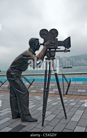 Kameraleute Statue in Avenue of Stars Hong Kong, Kawloon Stockfoto