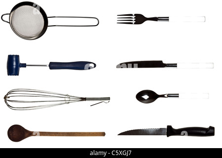 Collage aus isolierten Küchenutensilien Stockfoto