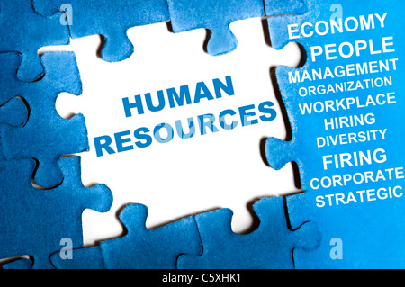 Human Resources-blaue Puzzle-Teile montiert Stockfoto