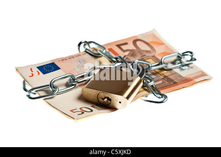 Geld auf Hite Hintergrund gesperrt Stockfoto