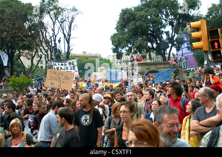 -Demonstration 15M Bewegung-Barcelona, spanische Revolution. Stockfoto