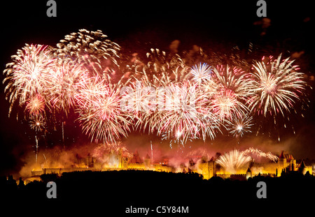 Nationalfeiertag Feuerwerk über Carcassonne im Languedoc Stockfoto