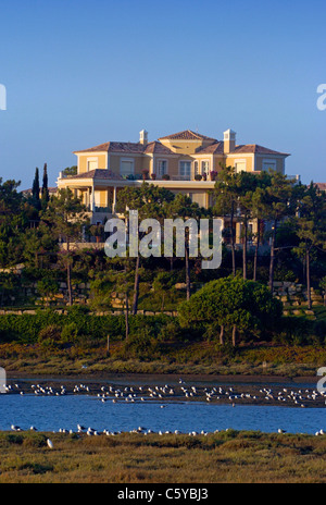 Große freistehende Luxus-Immobilie am Rande des Naturschutzgebiet Ria Formosa in der Nähe von Quinta do Lago in der Algarve in Portugal. Stockfoto