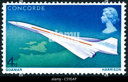 Britische 4D Briefmarke ausgegeben, um der anglo-französischen Concorde Erstflug am 3. März 1969 Gedenken Stockfoto