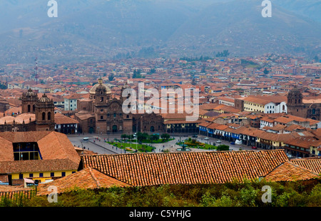 Blick auf die peruanische Stadt Cusco, die ehemalige Hauptstadt des Inka Reiches und der "Unesco" Welterbe-Gebiet Stockfoto