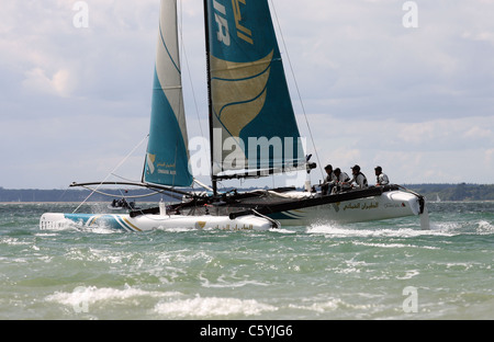 Extreme 40 Skipper Oman Air (OMAN) von Sidney Gavignet am dritten Tag der Cowes Week 2011, Cowes, Isle Of Wight Stockfoto