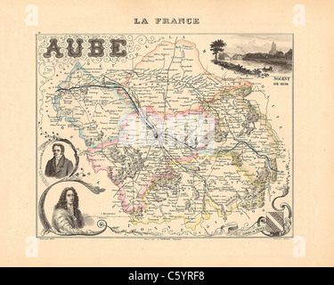 Aube Abteilung - Antiquarische Karte von 1858 französischen Atlas' Frankreich und seinen Kolonien" (La France et ses Kolonien) von Alexandre Vuillemin Stockfoto