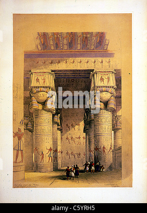 Blick unter dem Portikus des Tempels von Dendera, Louis Haghe / David Roberts „das Heilige Land, Syrien, Idumea, Arabien, Ägypten und Nubien“ Stockfoto