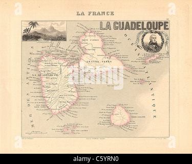 Guadeloupe - Antiquarische Karte von 1858 französischen Atlas' Frankreich und seinen Kolonien" (La France et ses Kolonien) von Alexandre Vuillemin Stockfoto