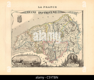 Seine Abteilung Inferieure - Antiquarische Karte von 1858 französischen Atlas' Frankreich und seinen Kolonien" (La France et ses Kolonien) von Alexandre Vuillemin Stockfoto