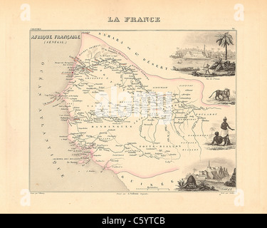 Senegambie (Senegal) - ANTIQUARISCHE Karte von 1858 französischen Atlas' Frankreich und seinen Kolonien" (La France et ses Kolonien) von Alexandre Vuillemin Stockfoto