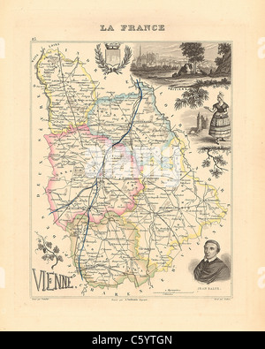 Vienne Abteilung - Antiquarische Karte von 1858 französischen Atlas' Frankreich und seinen Kolonien" (La France et ses Kolonien) von Alexandre Vuillemin Stockfoto