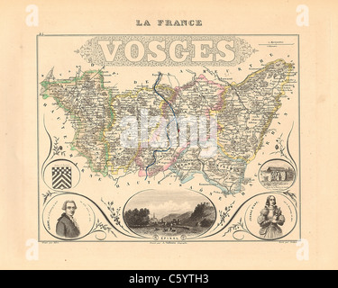 Vogesen - Antiquarische Karte von 1858 französischen Atlas' Frankreich und seinen Kolonien" (La France et ses Kolonien) von Alexandre Vuillemin Stockfoto