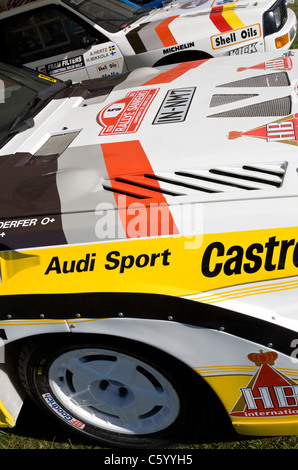 1985 Audi Sport Quattro S1 E2 Gruppe B rally Auto im Fahrerlager auf dem 2011 Goodwood Festival of Speed, Sussex, UK. Stockfoto