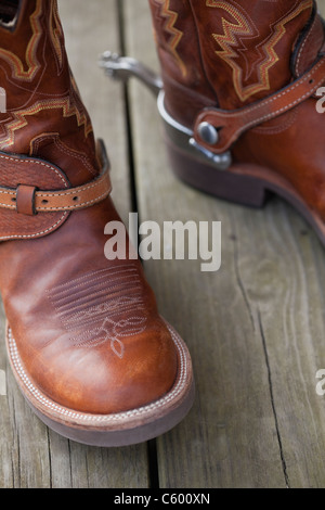 USA, Illinois, Metamora, Cowboy-Stiefel mit Sporen in Nahaufnahme Stockfoto