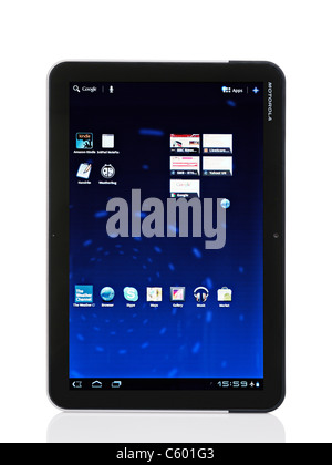 Motorola Xoom Tablet-Computer vor einem weißen Hintergrund. Stockfoto