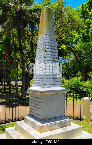 Rhythmusmaschine Obelisk, Sir Seewoosagur Ramgoolam Botanic Garden Pamplemousses, Mauritius. Stockfoto