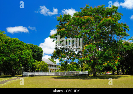 Chateau de Mon Plaisir in Sir Seewoosagur Ramgoolam Botanic Garden Pamplemousses, Mauritius. Stockfoto