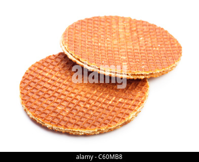 holländische Waffeln mit Karamell isoliert auf weißem Hintergrund Stockfoto