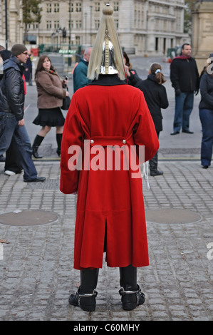 Mitglied der Königin Horse Guard Schutz der Eingang zu den Horse Guards Gebäude in Whitehall Street, London, UK Stockfoto