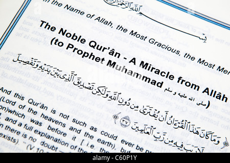 Deckblatt des Koran 'Das Wunder von Allah dem Propheten Muhammad' Stockfoto