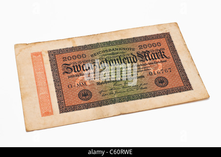 Etail Foto einer alten deutschen Rechnung des 20. Februar 1923 über die Höhe von 20 000 Reichsmark Stockfoto