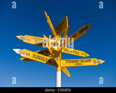 Wegweiser in Sterling Bluff point, Südinsel von Neuseeland Stockfoto
