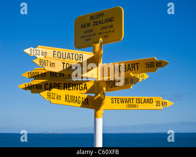 Wegweiser in Sterling Bluff point, Südinsel von Neuseeland Stockfoto