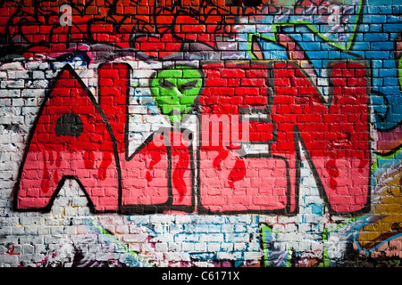 Salbei Graffiti Gebäudewand, Gateshead, England Stockfoto