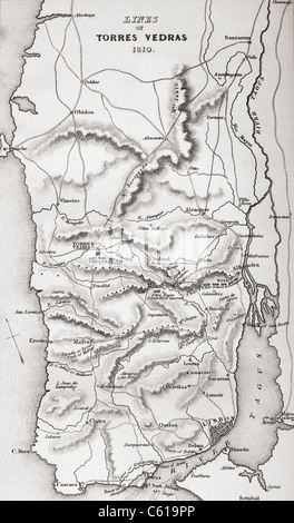 Karte der Linien von Torres Vedras, Portugal, 1810. Stockfoto