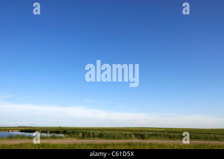 Fahrt entlang der Autobahn durch flache Feuchtgebiete North Dakota Usa zu öffnen Stockfoto