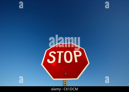 Stop-Schild gegen blauen Himmel in North Dakota Usa Vereinigte Staaten von Amerika Stockfoto