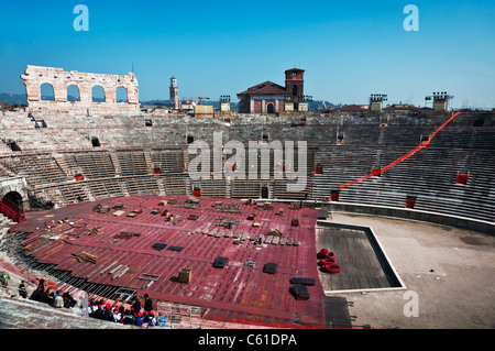 Einrichten der Roman Amphitheater in Verona, Italien Stockfoto