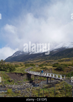 Wandern zu den Torres im Parque Nacional Las Torres del Paine, Chile Stockfoto